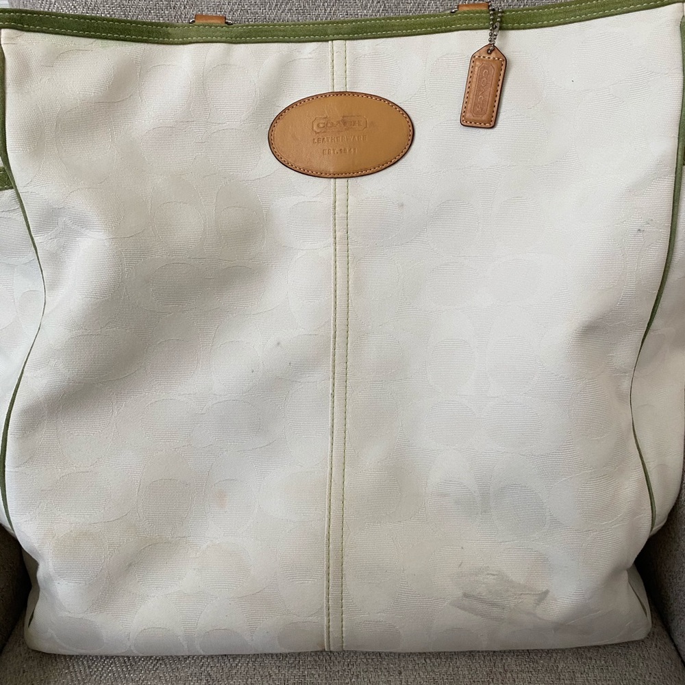 Large Coach Beach/Pool Vintage Bag Green and White